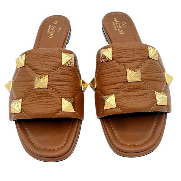 Valentino Garavani Roman Stud Slide Sandals EU 38.5 US 8.5 Brown Leather Mule - Picture 2 of 15